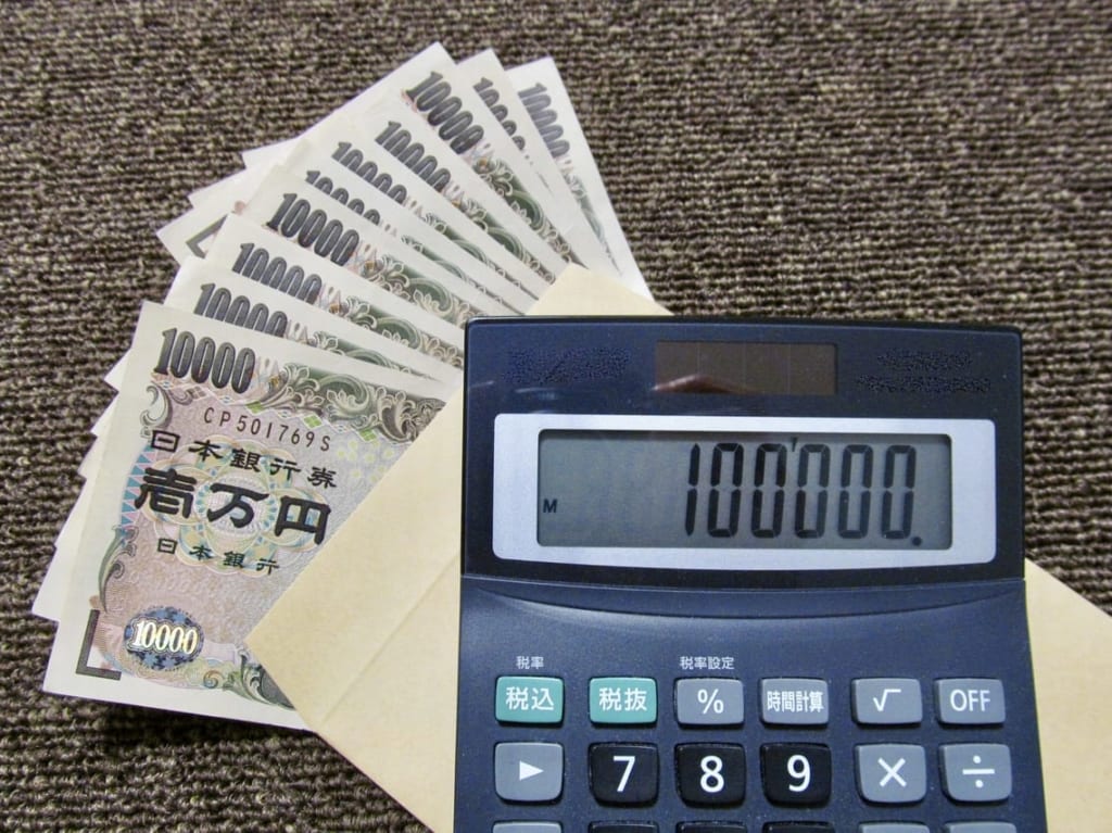 10万円と「100000」と表示された電卓